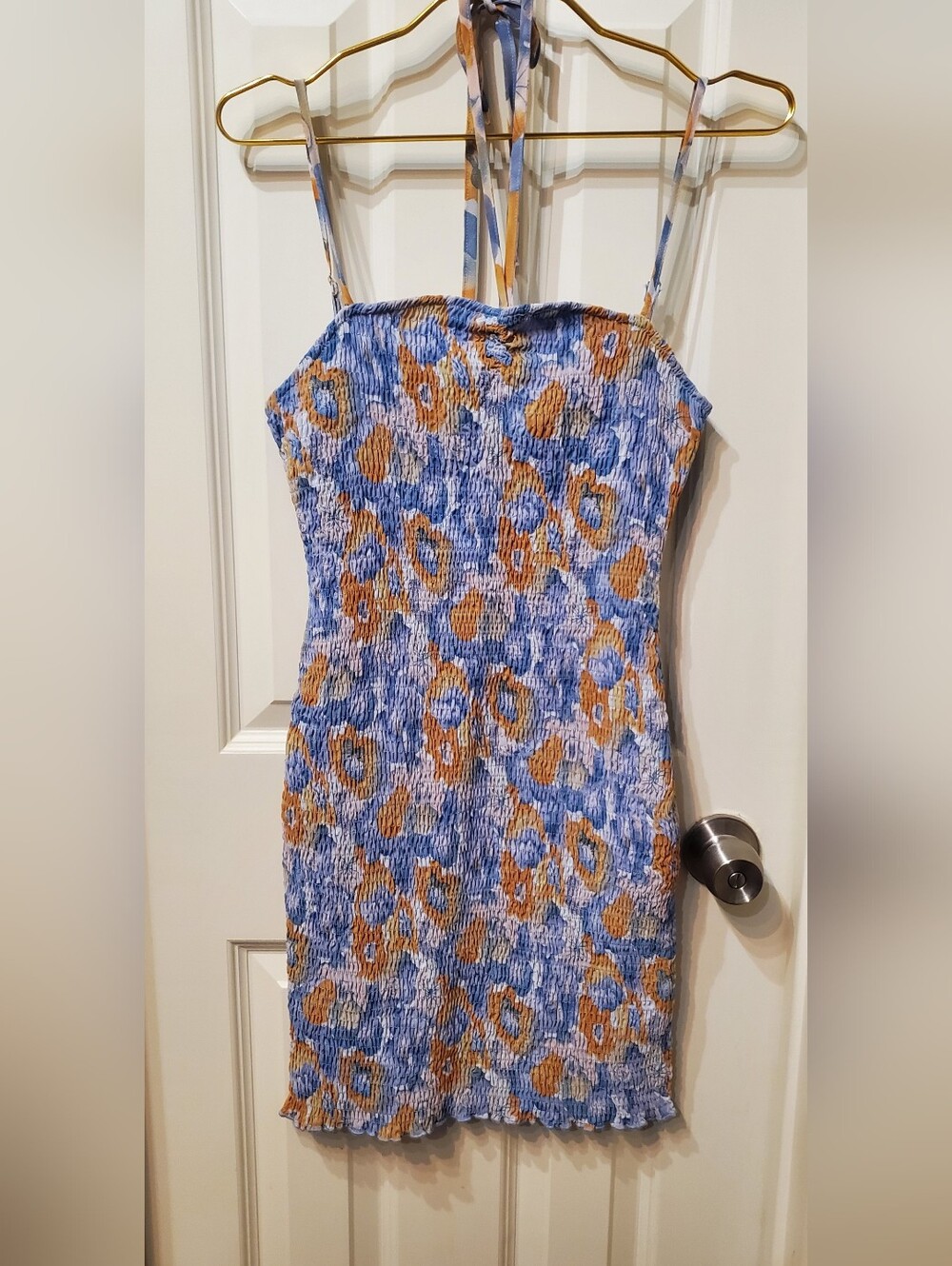 Kiss The Sky Blue Smocked Floral Print Sundress Sizd Large